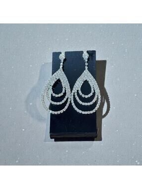 Silver-Tone Rhinestone Teardrop Earrings